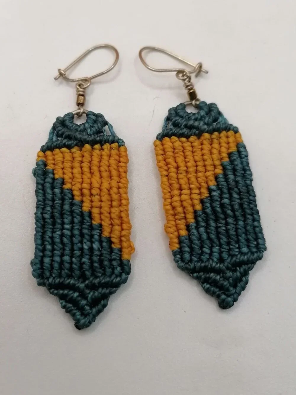 Teal Mustard Macrame Dangle Earrings